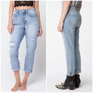 RSQ Boyfriend Jeans Tillys Loose Distressed Light Wash Blue Button Fly Sz 30